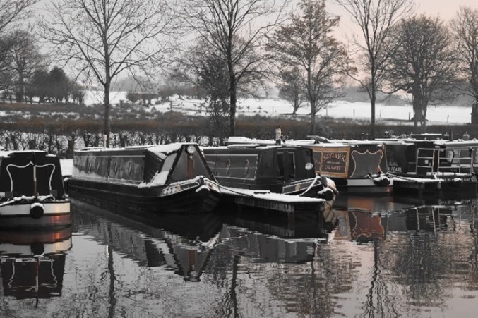 Poynton Marina Canal Boats in the snow